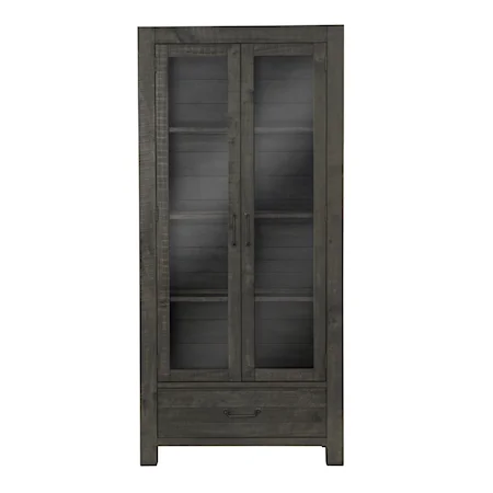 Weathered Gray Curio Cabinet with Adjustable Shelving and LED Display Lighting